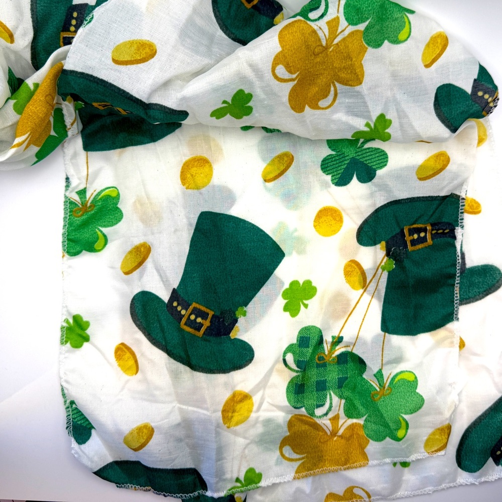Lightweight scarf with pots of gold, and four leaf clovers St. Patrick's Day